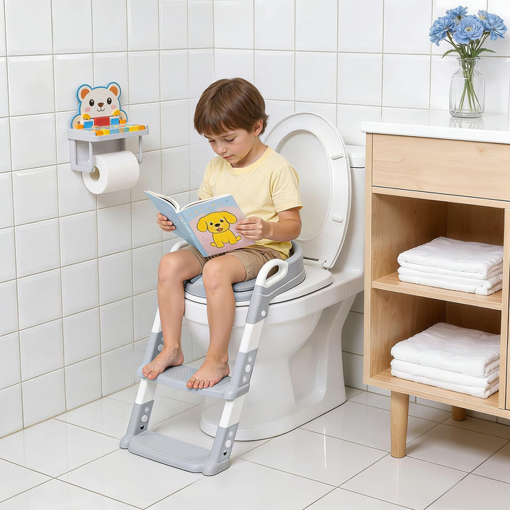Toilettensitz Kinder mit Treppe, Toilettentrainer für Kinder von 2-7 Jahren, Klappbar Kinder-Treppen