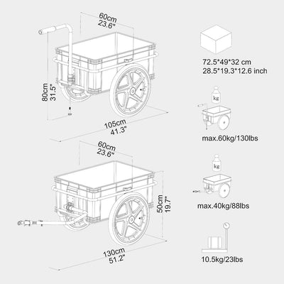 Tiggo VS Plus Fahrrad Lastenanhänger & Handwagen mit 70 Liter Transportbox Fahrradanhänger Transport