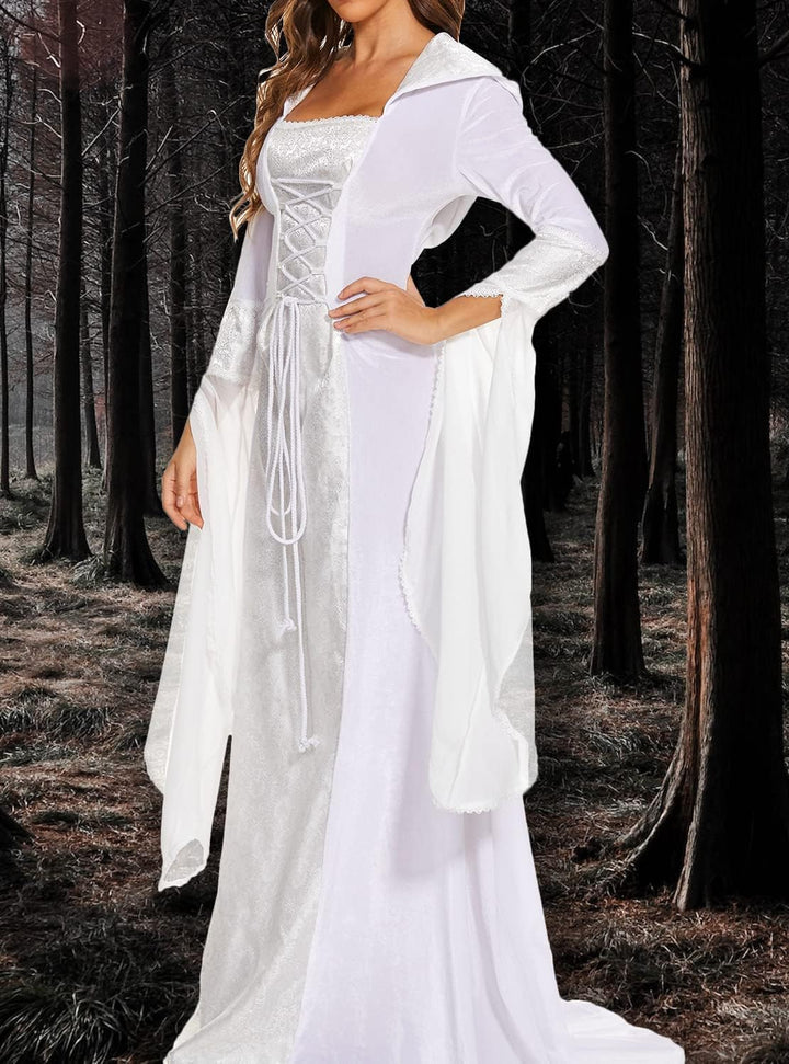 Halloween Kostüm Damen, Mittelalter Renaissance Gothic Kleid mit Kapuze Kleidung Viktorianischen Kar