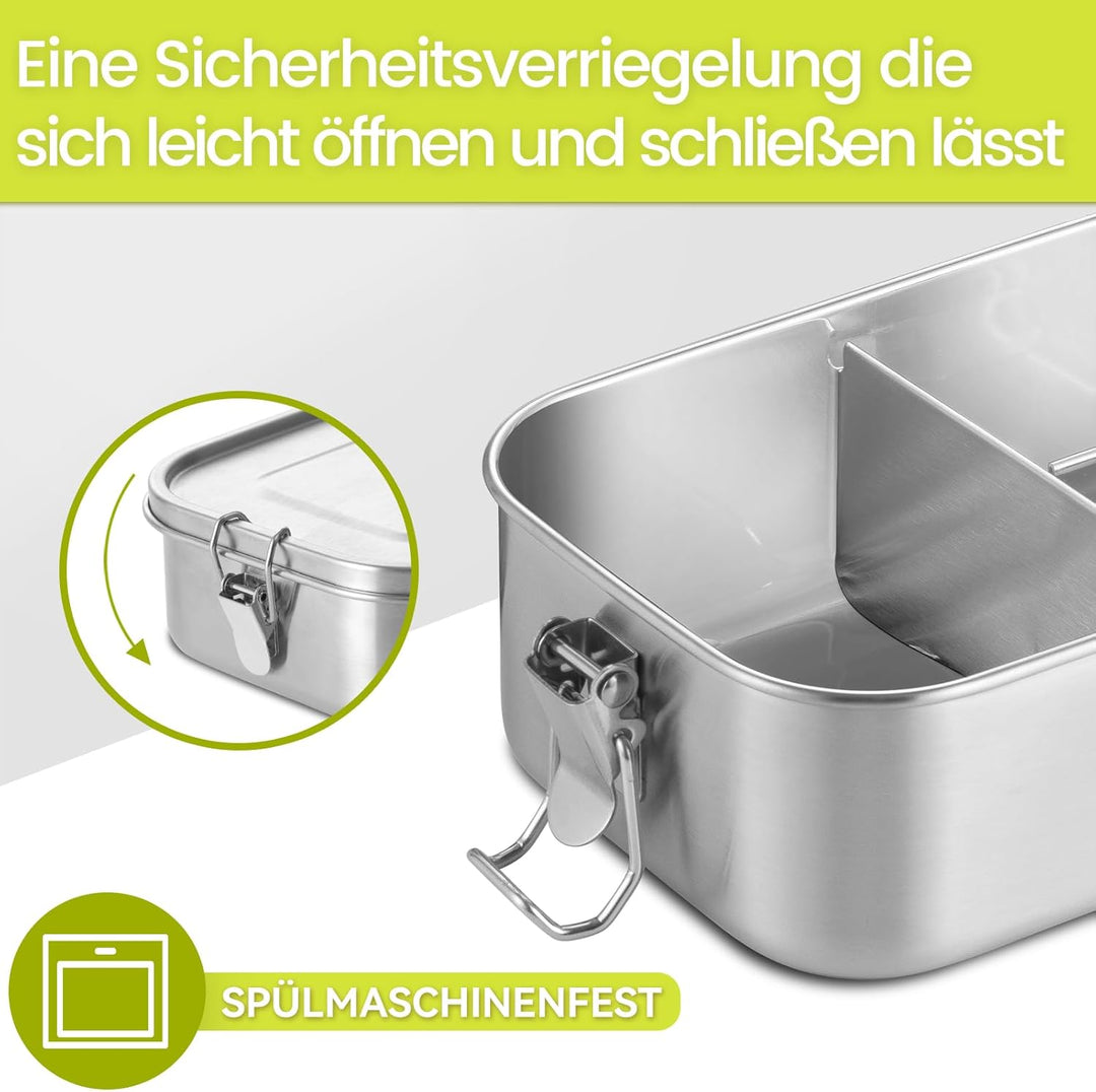 GOLDEN KEY Edelstahl Brotdose Kinder 800ml, Lunchbox Edelstahl mit Fächern Dichtung,Bento Box Edelst