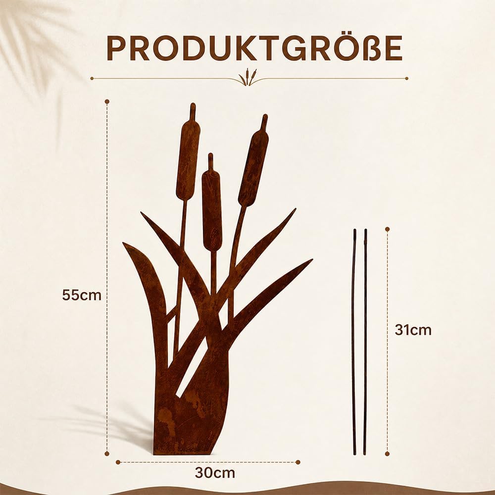 Gartenstecker Rost Schilfgräser, Gartenstecker Metall, Gartendeko Rost für Draussen, Edelrost Garten