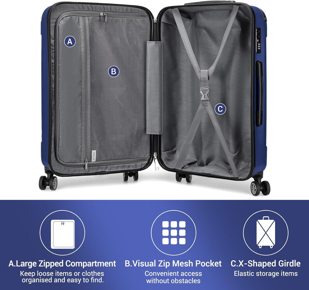 KONO Hartschale Gepäck Leichten ABS Reisekoffer Rollenkoffer 4 Rollen Dunkelblau M(55cm - 33L), Dunk