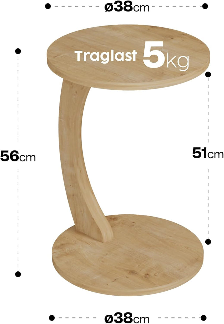 sugodesign Couchtisch mit Rollen, Kleiner Beistelltisch C Form, stylischer Sofatisch in schöner Eich