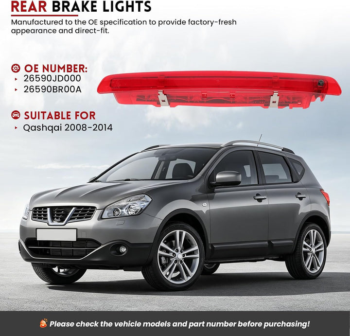 Dritte 3 Bremsleuchte Bremslicht für Nissan Qashqai 2008-2014 LED-Bremsleuchte 26590JD000 Warnleucht