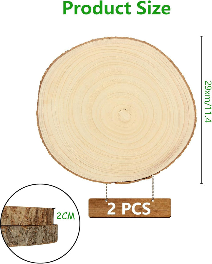 2 Stück Holzscheiben 30 cm, 20 mm Dick, 28-32 cm Holzscheiben zum Basteln, Paulownia Baumscheiben mi