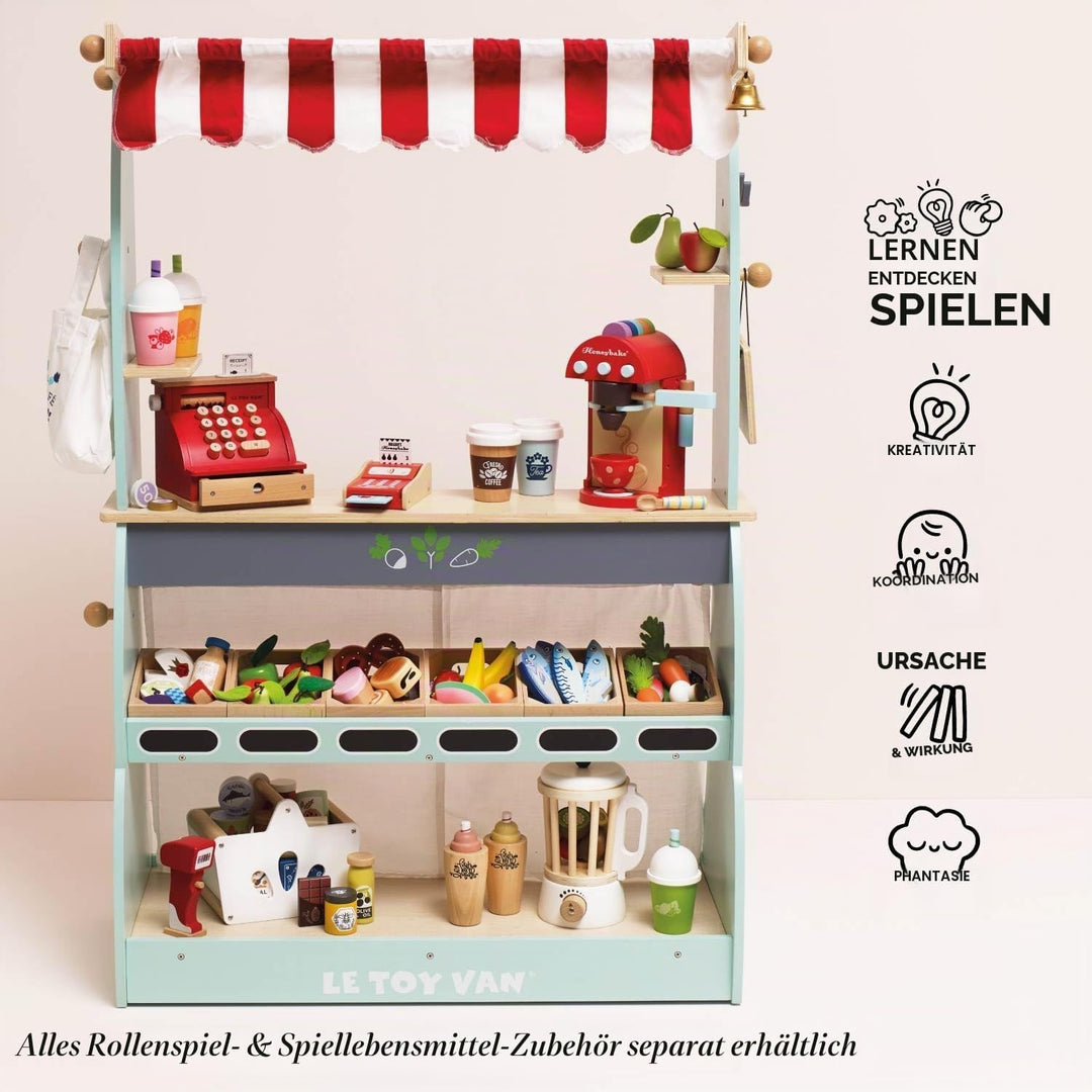 Le Toy Van – Honeybake Laden und Kaffeestand-Rollenspiel aus Holz für Kinder | Café oder Supermarkt-
