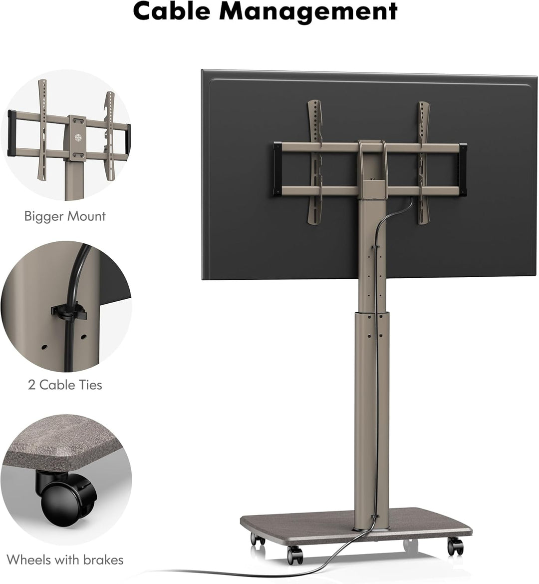 FITUEYES TV Bodenständer Rollbar mit Holzablage TV Standfuss TV Ständer Fernsehstand mit Rollen höhe