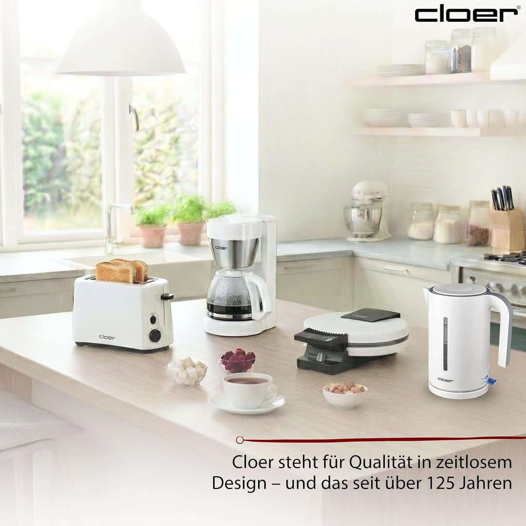 Cloer 4111 Wasserkocher, 2200 W, grosse Wasserstandsanzeige, Trockengeh- und Überhitzungsschutz, 1,7