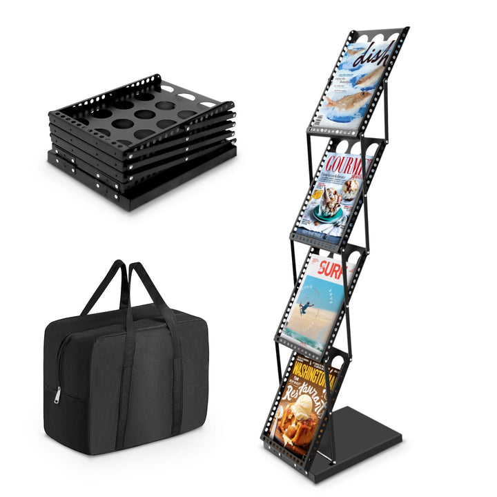 SUNDOY Faltbarer Zeitschriftenständer mit 4 Taschen – Magazinhalter & Broschüre Prospekthalter mit T