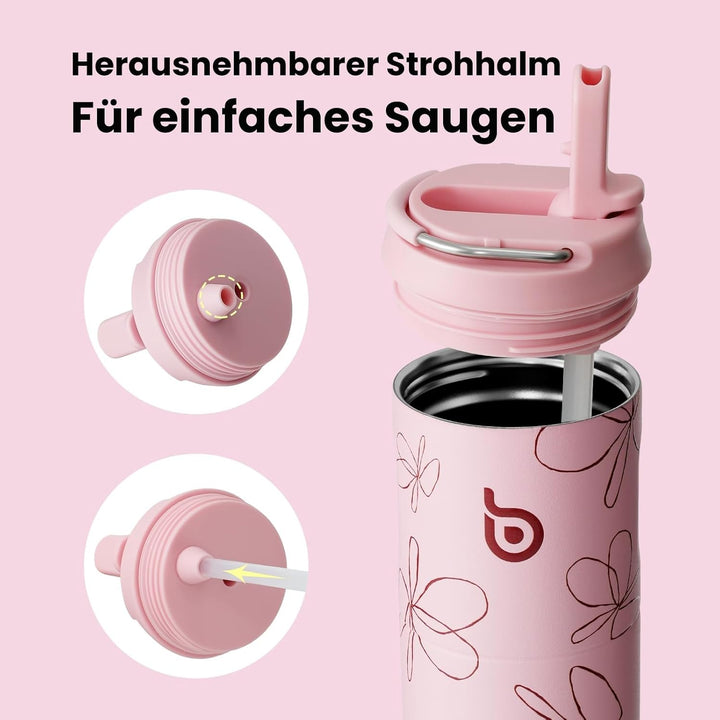 BOTTLE BOTTLE Isolierte Trinkflasche 680 ml(24oz) mit Strohhalm, Deckel und Griff für Sport, Reise,