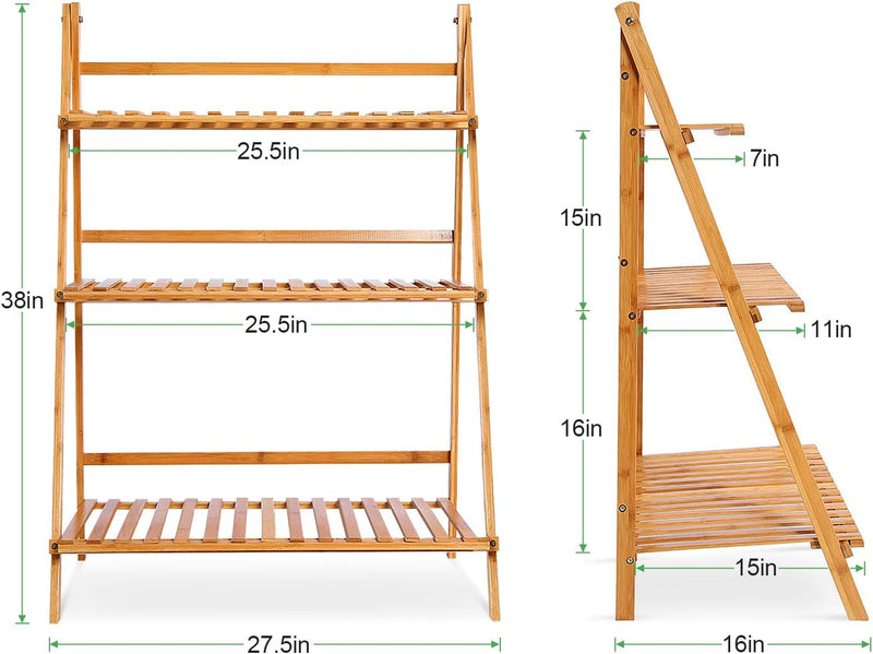 Ejoyous Bambus Blumentreppe, 3-stufige Pflanzenregale Pflanzenregal Blumenständer mit Multi-Lamellen