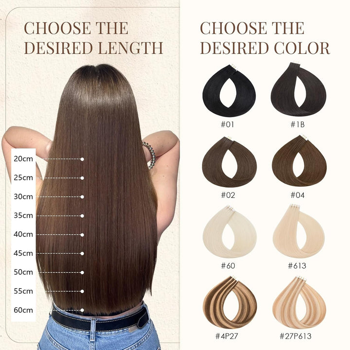 Elailite Tape Extensions Echthaar #04 Schokobraun, 10 Stück Unsichtbar Kleber Haarverlängerungen 20g