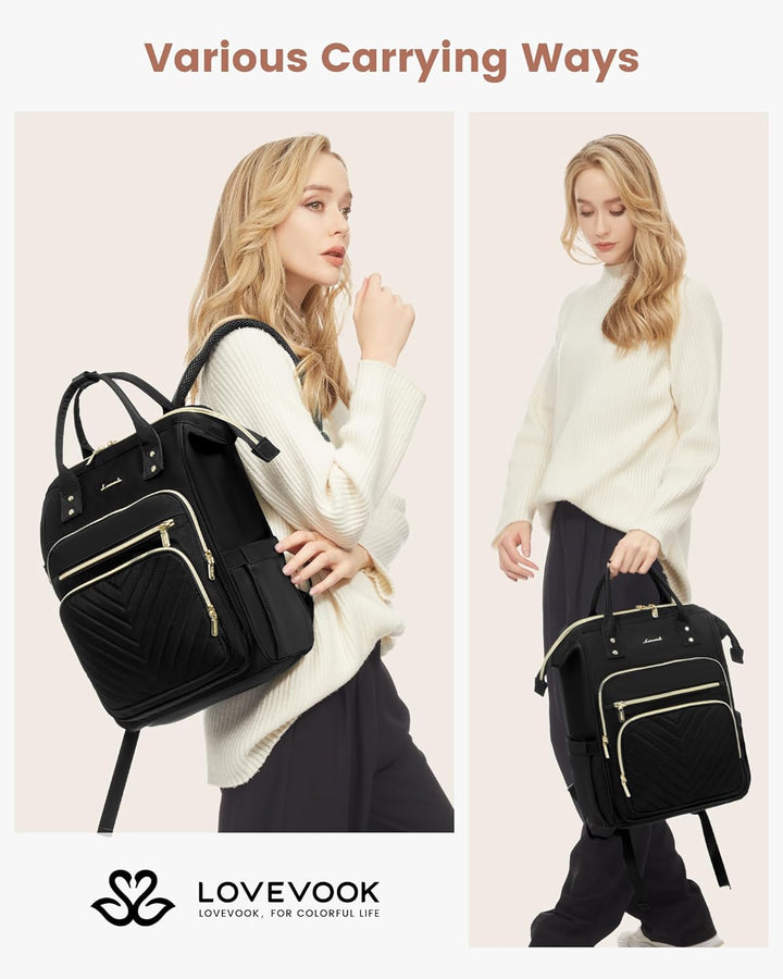 LOVEVOOK Rucksack Damen Gross, 17,3 Zoll Laptop Schulrucksack Mädchen Wasserdicht, Elegant Arbeitsta