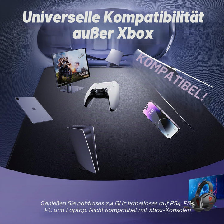 NUBWO G06 Wireless Gaming Headset für PS5, PS4, PC, Rauschunterdrückung über Ohr-Gaming-Kopfhörer mi