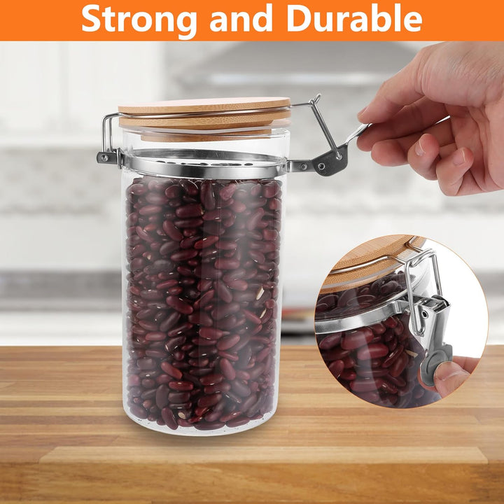 WOPPLXY 3er Set Kaffeebohnen Behälter mit Deckel, 1150ml Kaffeedose Luftdicht, Glas und Bambus Kaffe