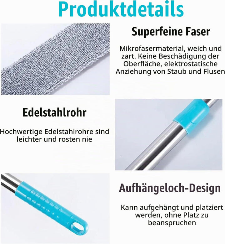 Staubwedel Teleskop Waschbar, CHIRISEN Mikrofaser Teleskop Staubwedel Lang Ausziehbar mit Edelstahl
