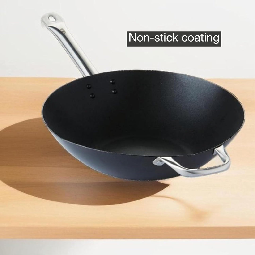 Point-Virgule Wok Pfanne mit Antihaft Beschichtung und Edelstahlgriff für Wok-Grillgerichte zu berei