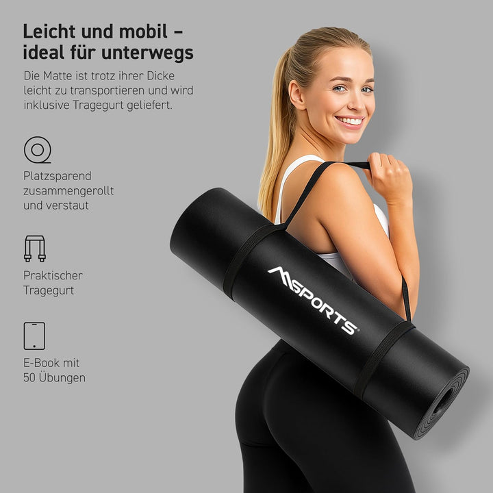 MSPORTS Gymnastikmatte Premium inkl. Tragegurt + Übungsposter + Workout App I Hautfreundliche Fitnes
