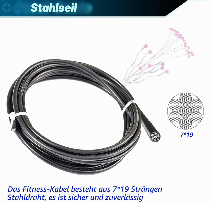 BBYPP 15m/ 20m/ 25m Gym Kabel Draht, 6mm Stahlseil PU Ummantelt Fitnessgerät für Home Gym Riemensche