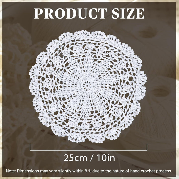 kilofly Tischset aus Baumwolle, Häkelspitze, 4 Stück, Weiss, 25,4 cm 10 inch white, 10 inch white
