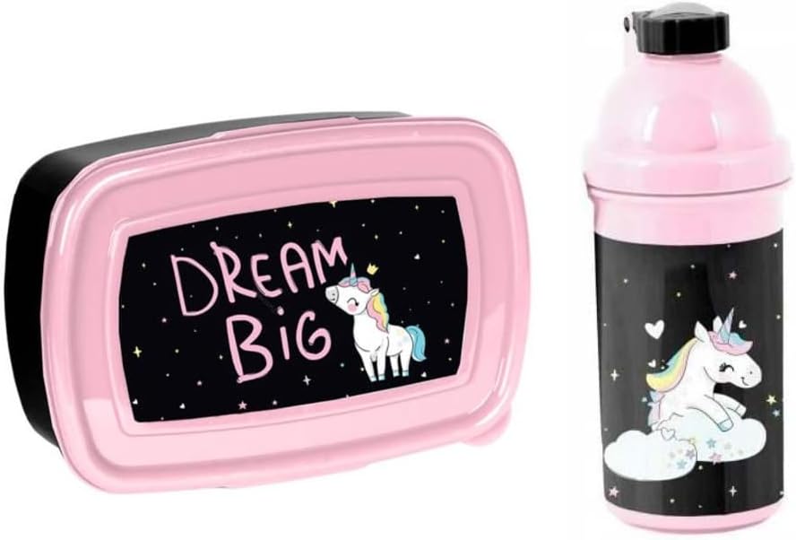 Unicorn Einhorn Kindergarten-Rucksack Set 4tlg. mit Brotdose, Trinkflasche und Turnbeutel Be