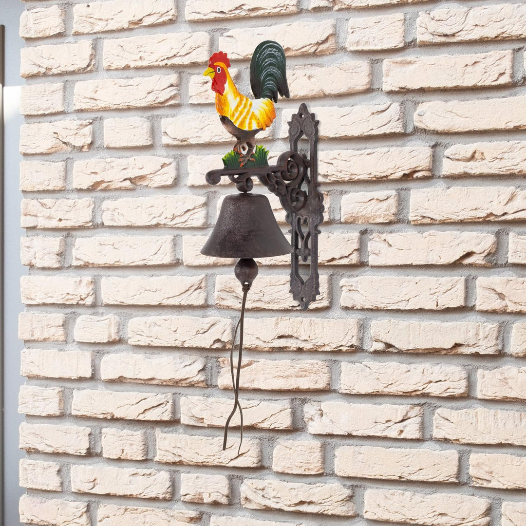 Moritz Gusseisen Wandglocke Bunter Hahn Krähen Glocke Türglocke 41 cm Höhe Hausglocke Landhaus Stil