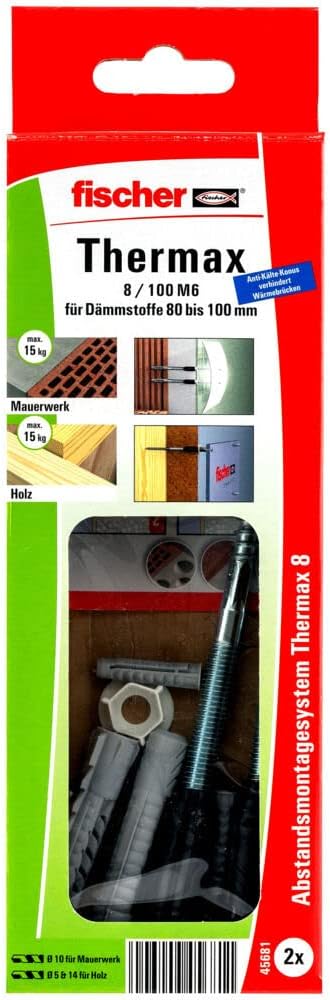 fischer Abstandsmontagesystem Thermax 8/100 M6 (2) für Dämmstoffe, Dämmstoffdübel zur Befestigung le