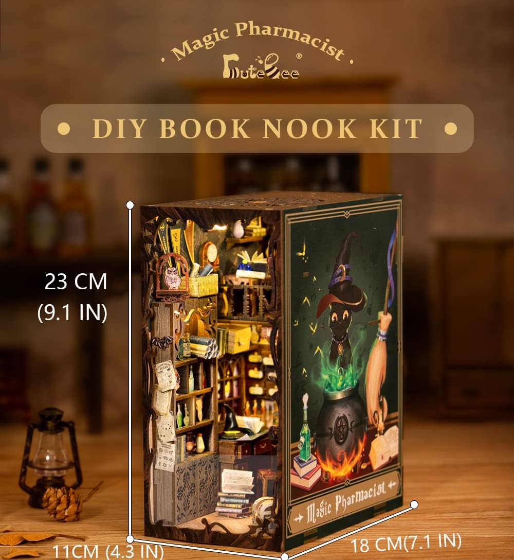 CUTEBEE DIY Book Nook Kit–Puppenhaus Miniatur Haus Kit mit Möbeln und LED-Licht, Booknook Bausätze f