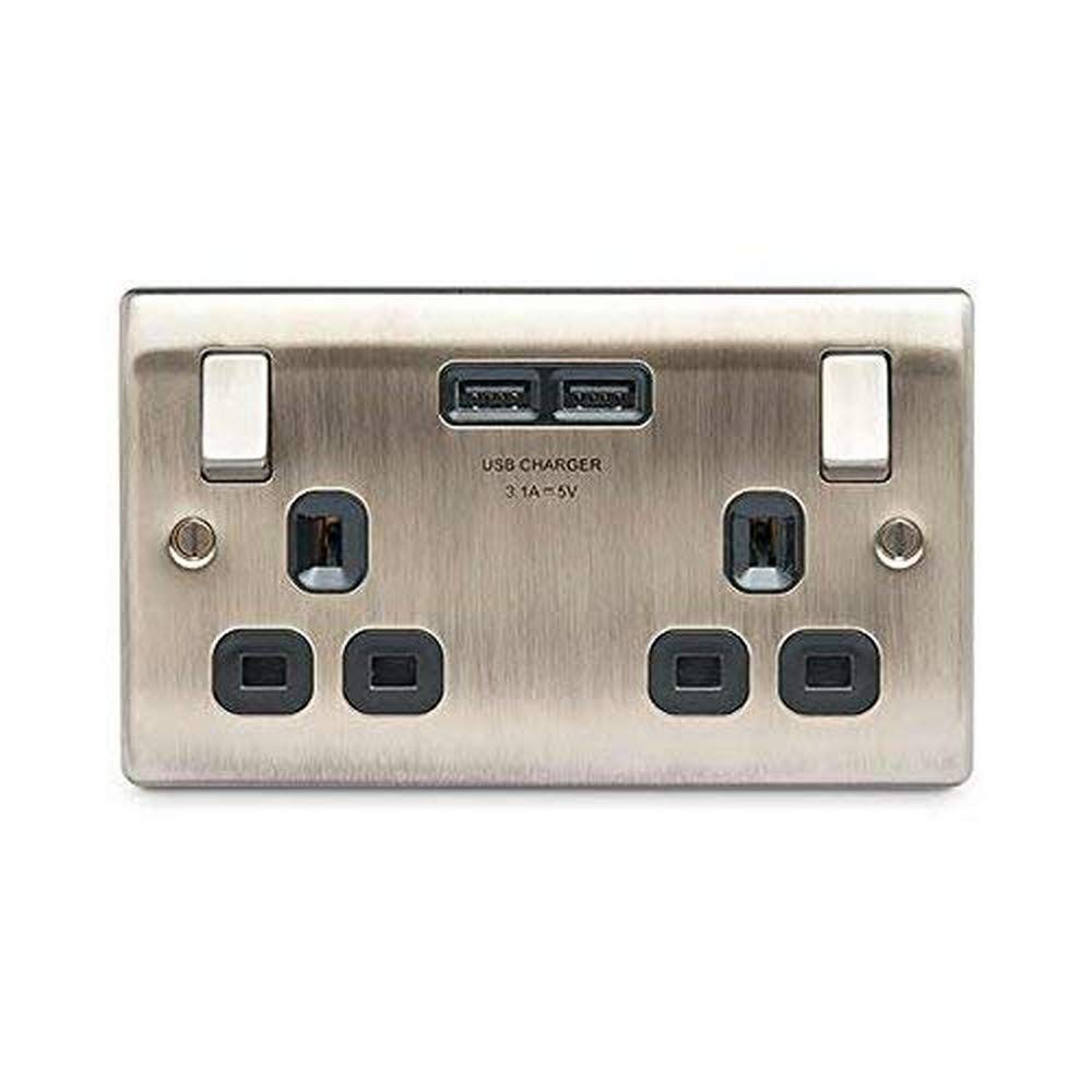 BG Electrical NAB22U3B Nexus Metal Antique Brass - Zweifach geschaltete 13A Steckdose mit USB-Auflad