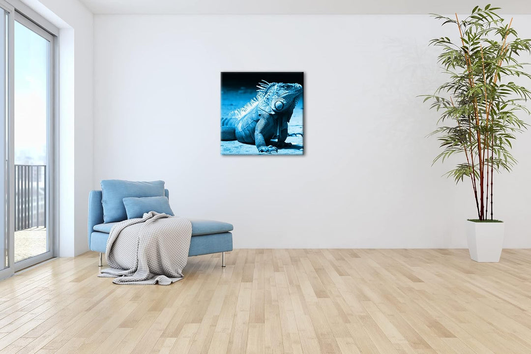 deyoli edler grüner Leguan Format: 70x70 Effekt: Monocrome Blau als Leinwand, Motiv fertig gerahmt a