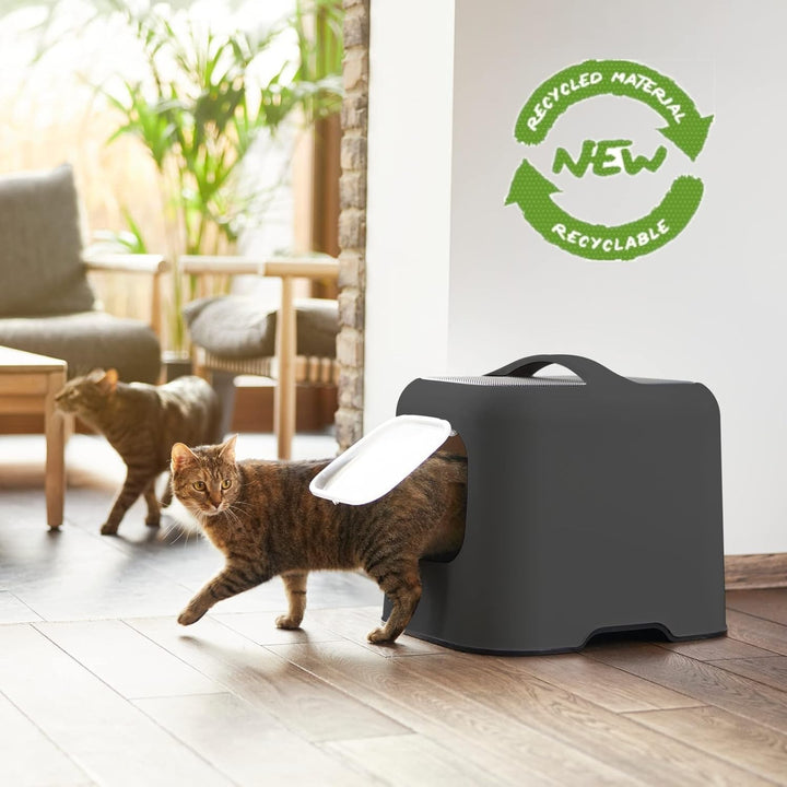 Rotho MyPet Biala Katzenklo mit Haube und Schaufel, Kunststoff (PP recycelt), anthrazit, (51.0 x 39.