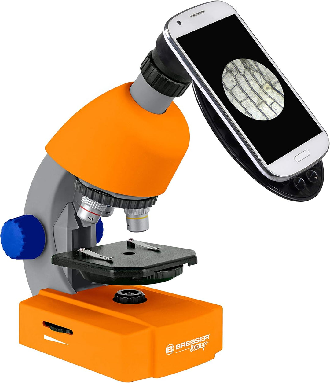 Bresser Junior Mikroskop 40x-640x mit LED-Durchlichtbeleuchtung, Zoom-Monokular, Batteriebetrieb und
