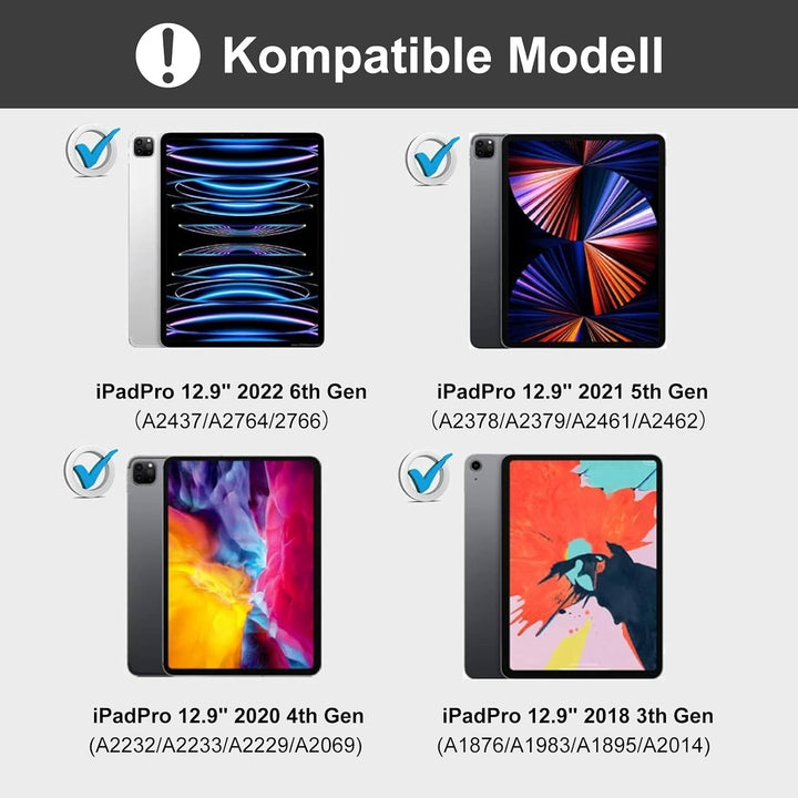 Hülle mit Tastatur für iPad Pro 12.9 (6/5/4/3 Gen), 7 Farben Beleuchtung, Deutsches QWERTZ, Magnetis