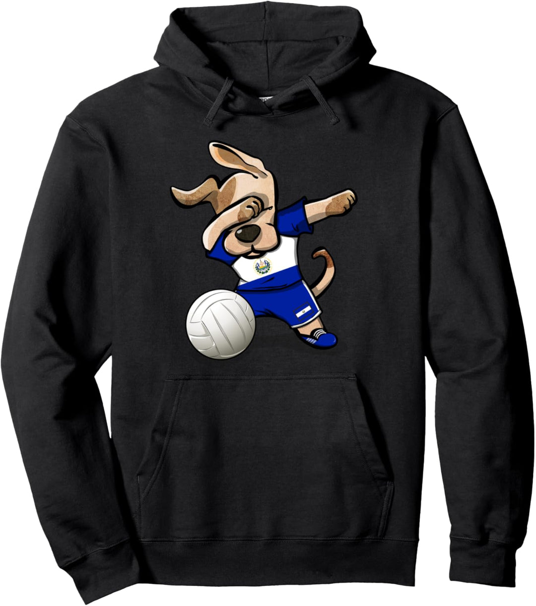 Dabbing Hund El Salvador Volleyball Salvadorianische Flagge Pullover Hoodie