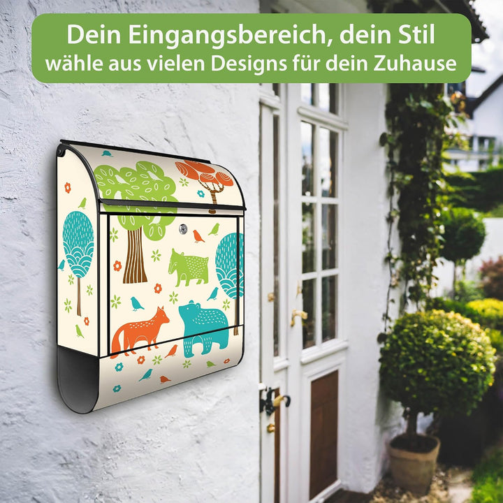 banjado Design Briefkasten 38,5x46,5x13cm & 2 Schlüssel - Briefkasten Stahl Schwarz mit Zeitungsfach