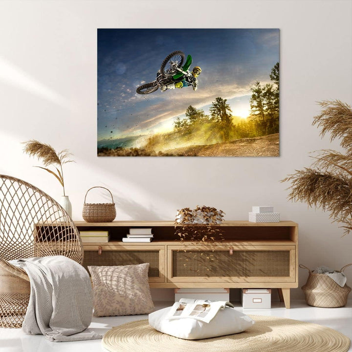 Bilder auf Leinwand 100x70cm Leinwandbild Motorrad Extrem Spass Wettbewerbe Gross Wanddeko Bild Schl