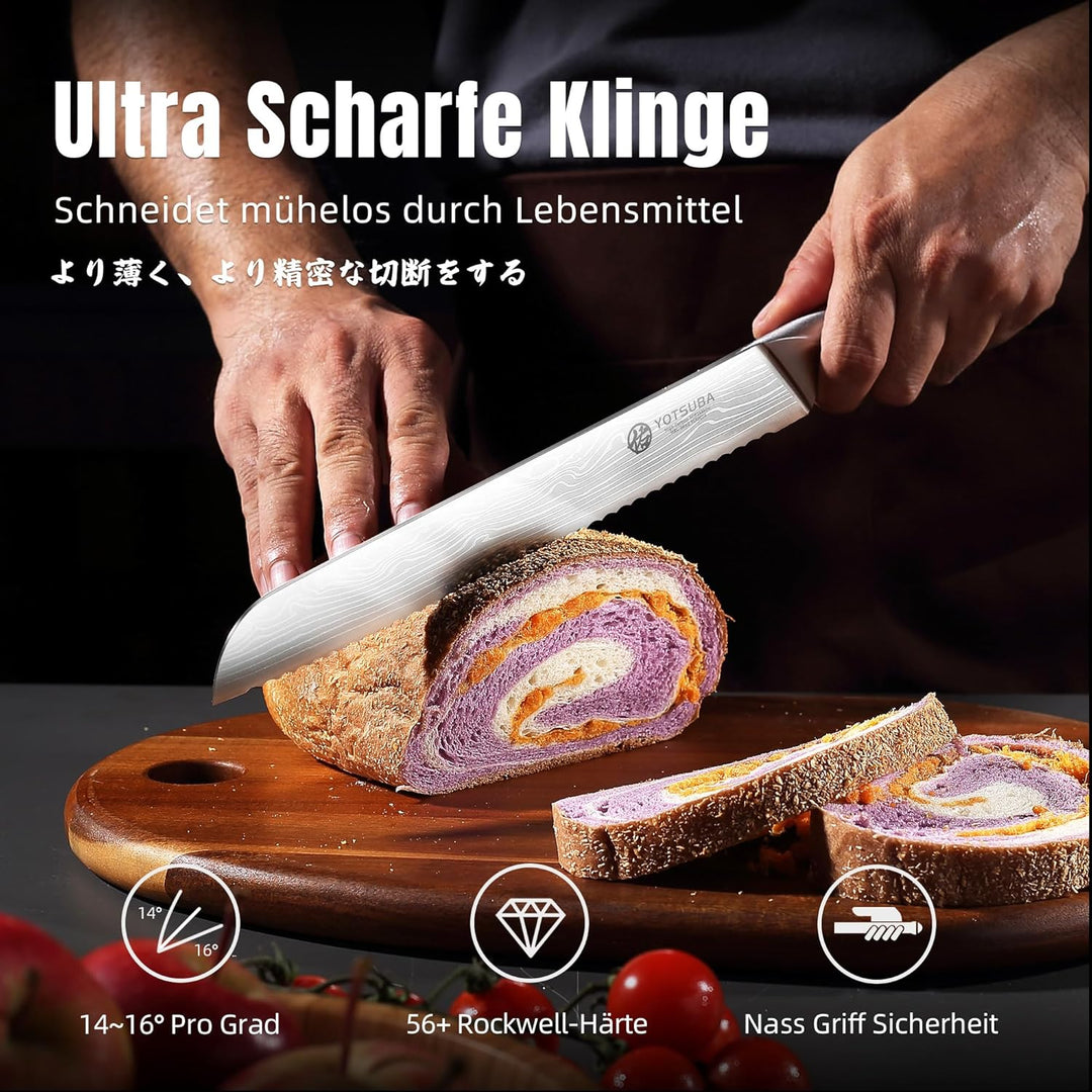 YOTSUBA Scharfes Brotmesser 26cm, Professional Bread Knife mit Hochgekohltem Edelstahl, Brotschneide