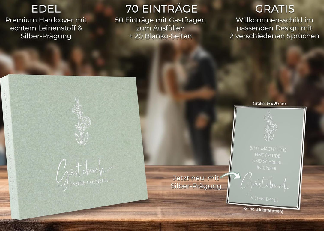 Love Notes Gästebuch Hochzeit mit Fragen zum Ausfüllen, Salbei | Hochwertiges Hochzeitsbuch für unve