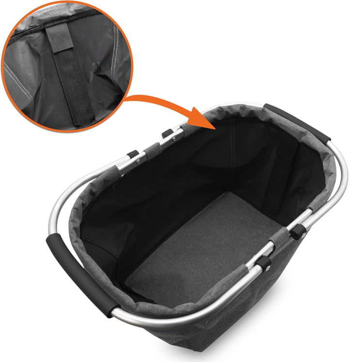 Picknickkorb grau klappbar - 42 x 27 cm | mit integriertem Tisch