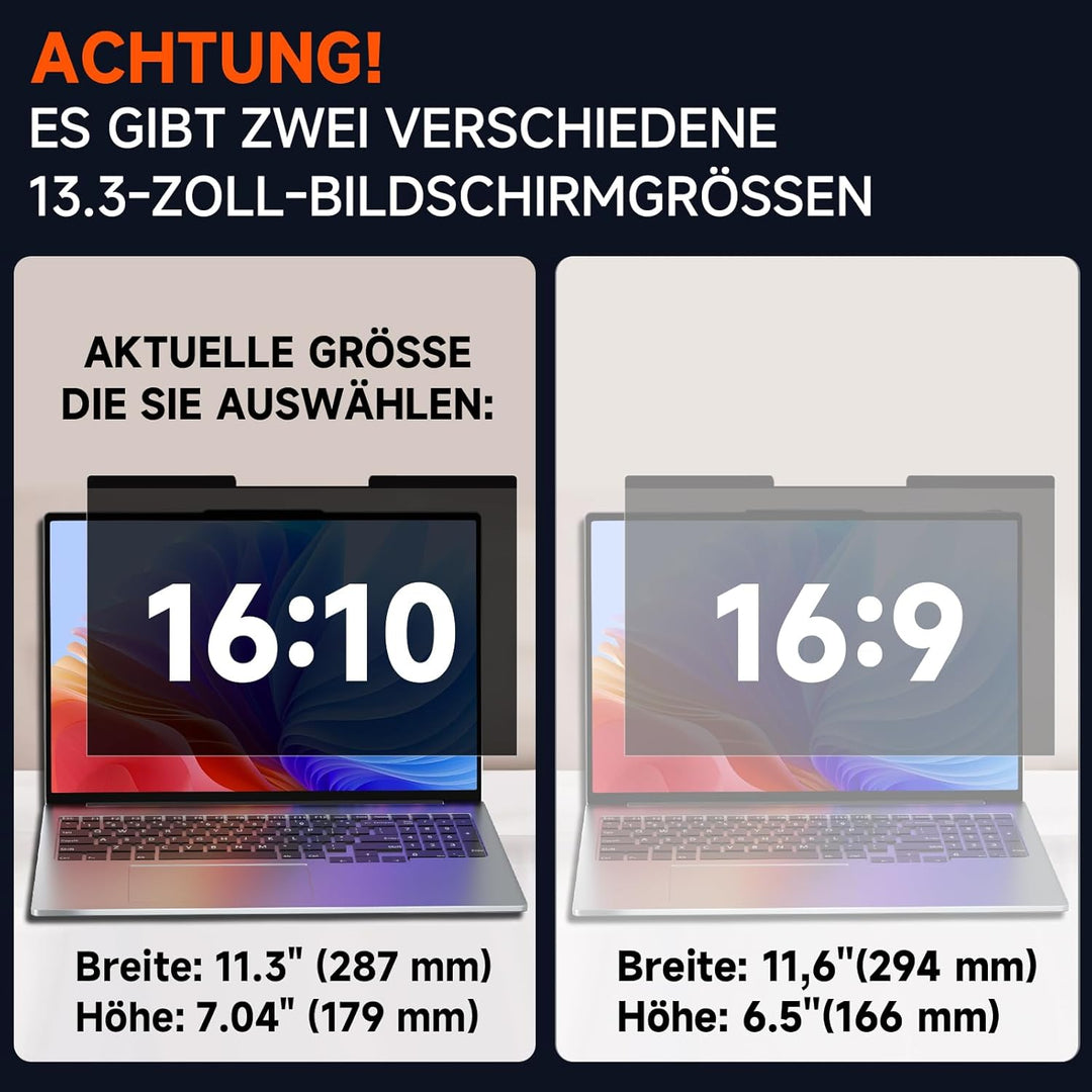 Magnetischer Laptop Blickschutzfolie 13.3 Zoll Seitenverhältnis 16:10, Anti Spy Blaulicht Blendfrei