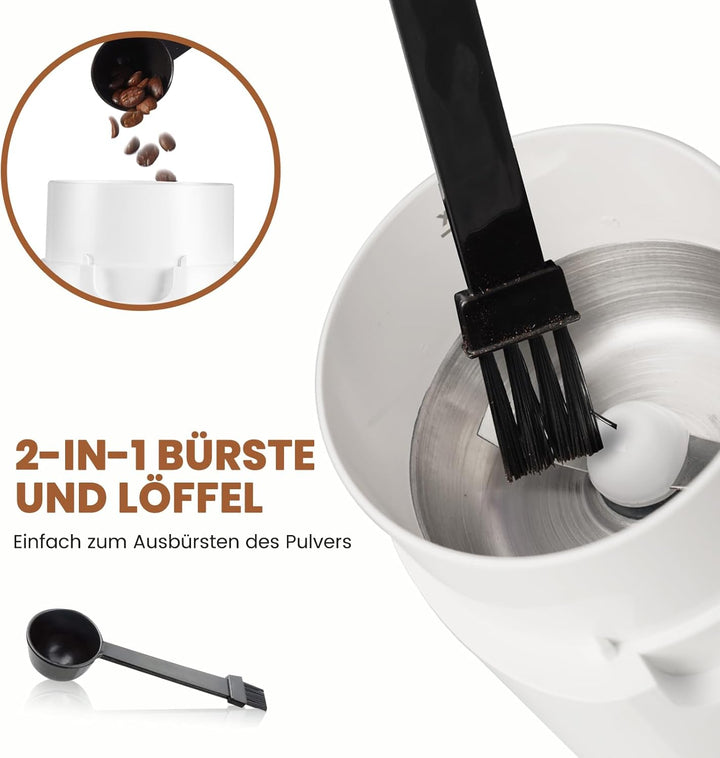 Gevi Kaffeemühle, schnelles Mahlen, einstellbarer Mahlgrad, Bohnenmesser aus Edelstahl, Sicherheitsa