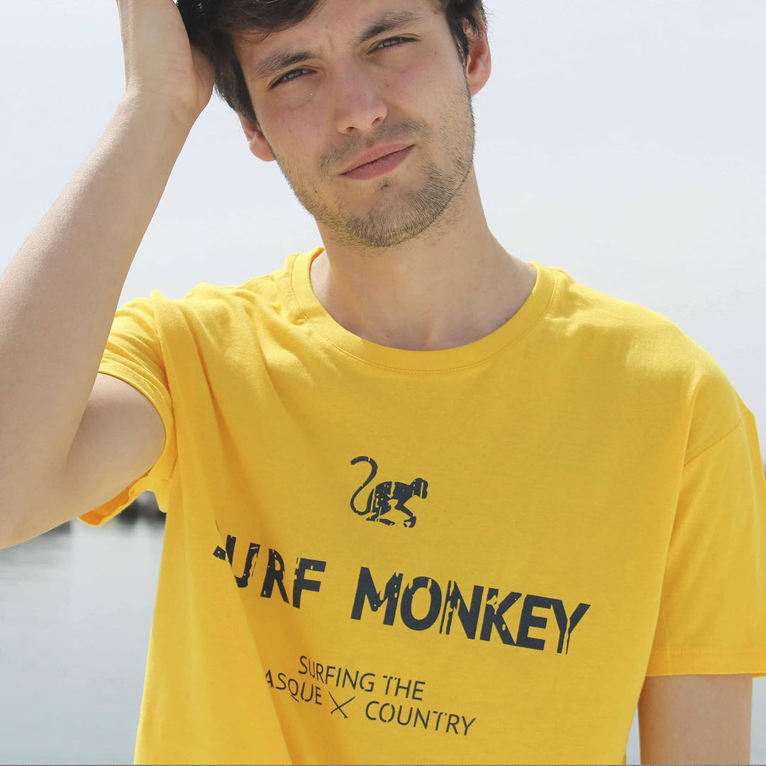SURF Monkey Herren T-Shirt Kurzarm aus Bio-Baumwolle, Zitronengelb S
