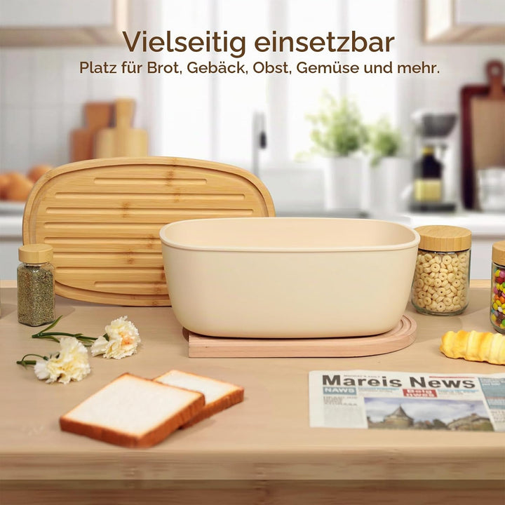 VINATO Brotkasten mit Schneidebrett, 37x22,5x14cm (6L), Brotdose mit hochwertigem Bambusdeckel &amp; Bro