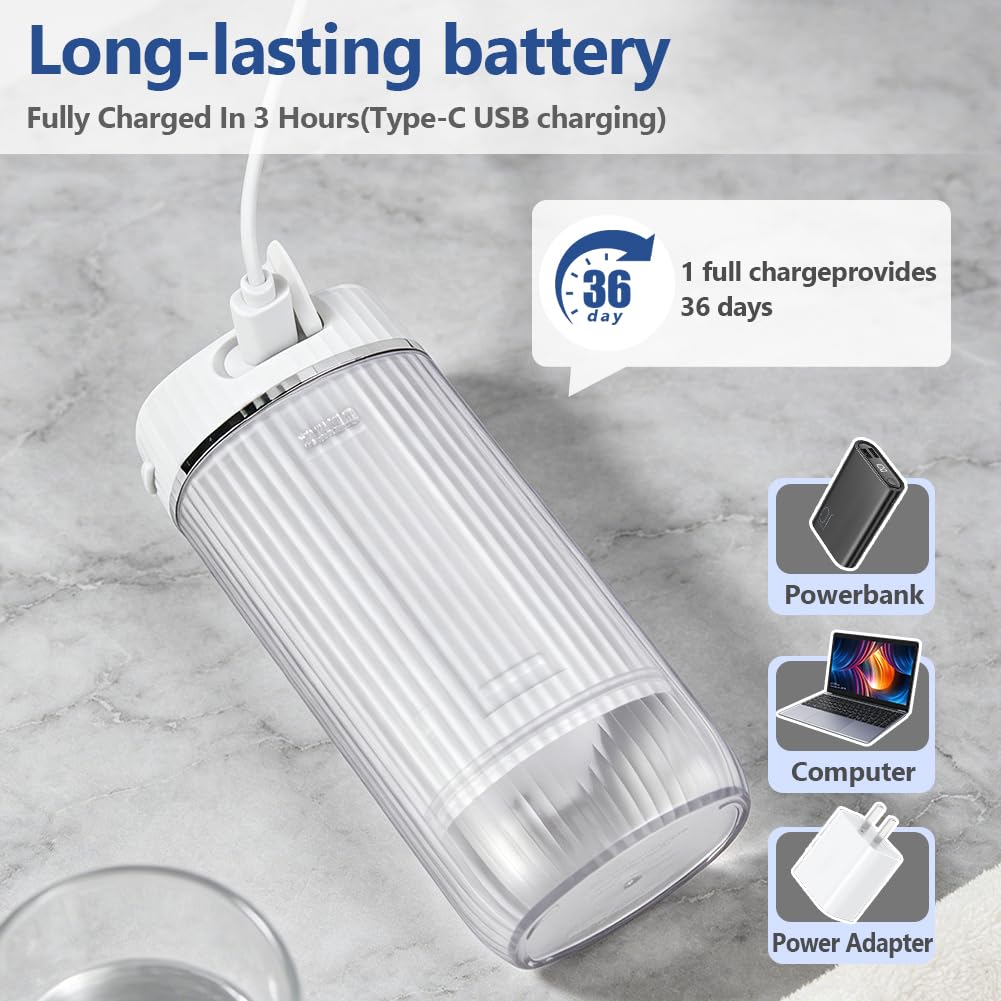 Reise Munddusche Kabellos Elektrisch, Tragbare Water Flosser | mit 175ml Tank 5 Modi, 4 Düsen; IPX7