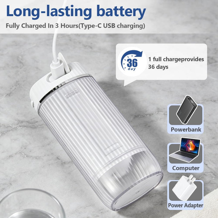 Reise Munddusche Kabellos Elektrisch, Tragbare Water Flosser | mit 175ml Tank 5 Modi, 4 Düsen; IPX7