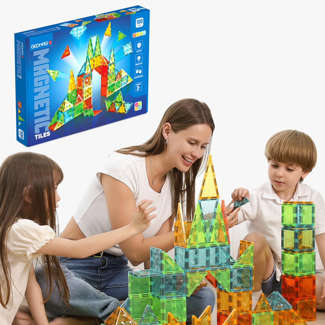 Geomag Magnetic Tiles Gems 100 – Magnetische Konstruktionen 100 Stück 3D-Bretter – Pädagogisch Blöck
