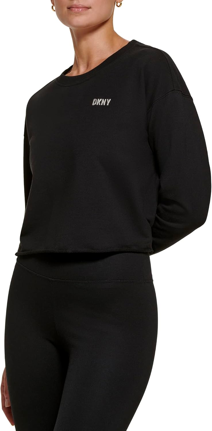DKNY Damen Sport Women's Metallic Logo Cropped Pullover Sweater, S