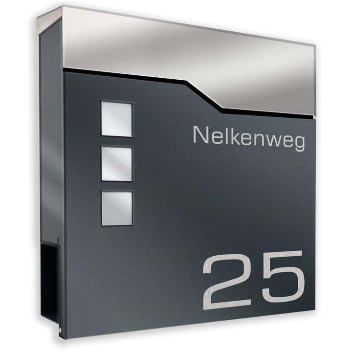 Briefkasten anthrazit RAL 7016 mit Beschriftung - individualisierbarer Design-Briefkasten aus pulver