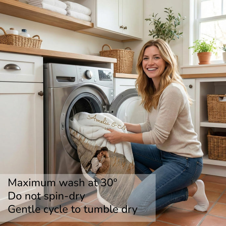 Wanapix | Personalisierte Kunstfell-Decke mit Foto &amp; Text | Maximale Wärme 490 g/m² (Fleece + Kunstf