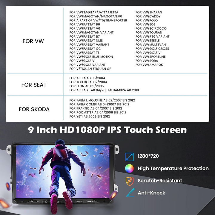 Hikity 4G+64G Android 15 Autoradio für VW Golf Polo Tiguan Caddy Touran Radio 2 Din Wireless Carplay